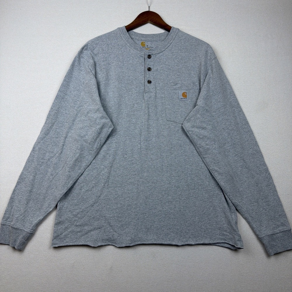 Carhartt Custom Fit Henley Long Sleeve Shirt Size M Gray *Raw Hem K128HGY Casual